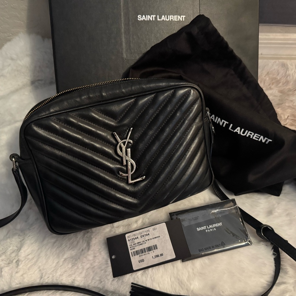 Saint Laurent Black Chevron Crossbody Bag